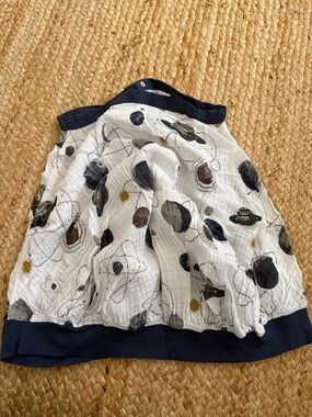 White Planet Print Baby Car seat Cover with Navy Trim